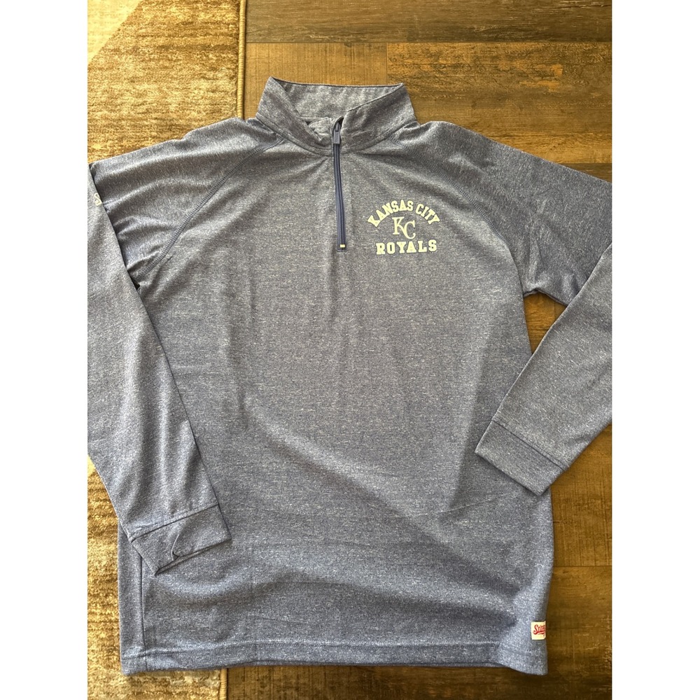 Stitches Kansas City Royals Mens Medium Blue Heather Quarter Zip Pullover MLB